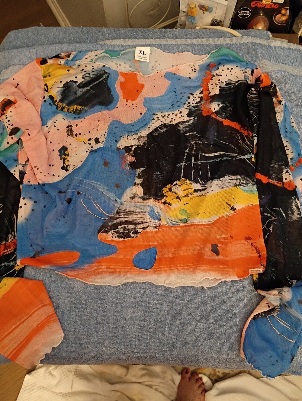 Abstract Multi-Color Long Sleeve Chiffon Top - XL